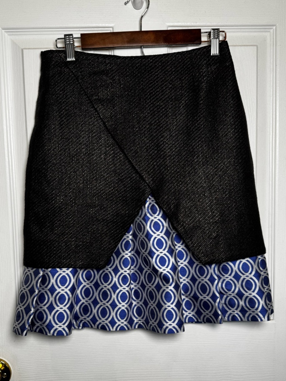 Ostwald Helgason Layered Wrap Skirt Black Textured Blue Geometric Contrast US 6